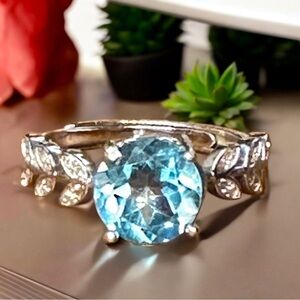 Natural Swiss Blue Topaz S925 Ring Sterling Silver 2.16 Ct